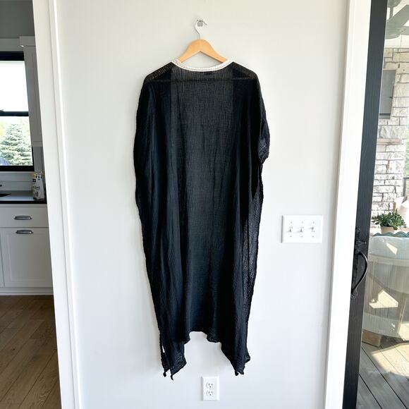 O + X Tasseled Lightweight Side Slit Open-Front Swim Coverup Black OS - Picture 2 of 7